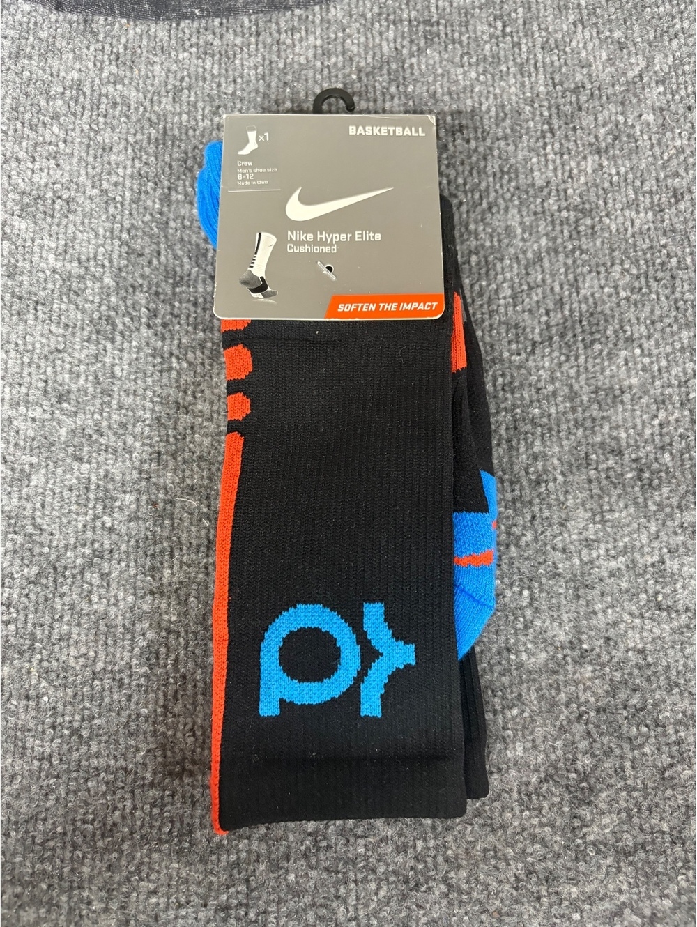 New Rare Nike KD Hyper Elite Basketball Crew Socks Blue Orange- Large 8-12